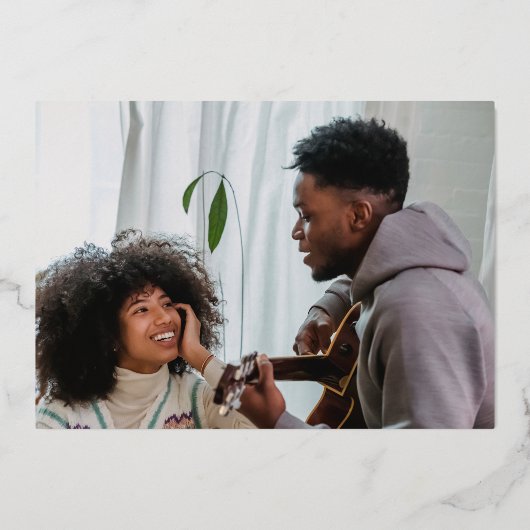 Elegant gouden bruiloft met foto op de datum folie uitnodiging (Achterkant)