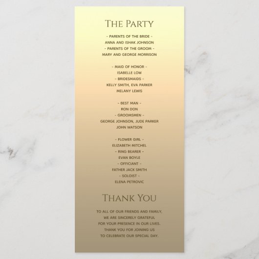 Elegant Gouden Bruiloft Programmakaart (Achterkant)