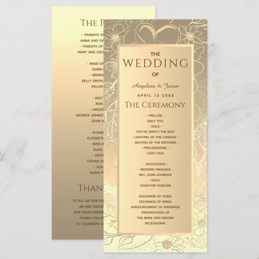 Elegant Gouden Bruiloft Programmakaart (Voorkant / Achterkant)