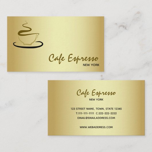 Elegant gouden café visitekaartje (Voorkant / Achterkant)