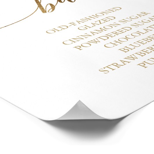 Elegant Gouden Calligraphy Donut Bar Bord Poster (Hoek)