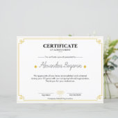 Elegant Gouden Certificaat van Prestatie Beroep (Staand voorkant)