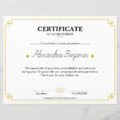 Elegant Gouden Certificaat van Prestatie Beroep (Voorkant)