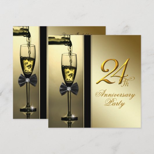 Elegant Gouden Champagne 24e Jubileumfeest Kaart (Voorkant / Achterkant)