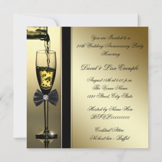 Elegant Gouden Champagne 24e Jubileumfeest Kaart (Achterkant)