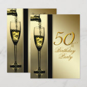 Elegant gouden champagne 50ste verjaardagsfeest kaart (Voorkant / Achterkant)