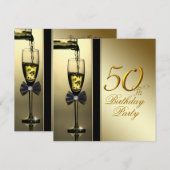 Elegant gouden champagne 50ste verjaardagsfeest kaart (Voorkant / Achterkant)