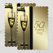 Elegant gouden champagne 50ste verjaardagsfeest kaart (Voorkant / Achterkant)