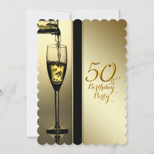 Elegant gouden champagne 50ste verjaardagsfeest kaart (Voorkant)