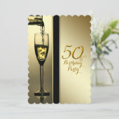 Elegant gouden champagne 50ste verjaardagsfeest kaart (Staand voorkant)