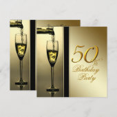 Elegant gouden champagne 50ste verjaardagsfeest kaart (Voorkant / Achterkant)