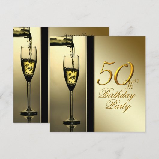 Elegant gouden champagne 50ste verjaardagsfeest kaart (Voorkant / Achterkant)
