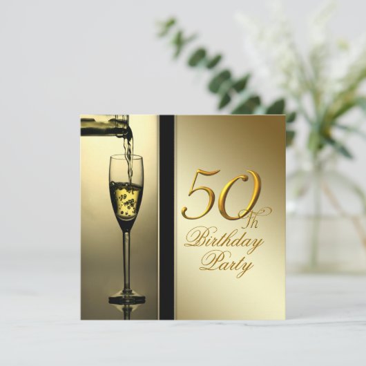 Elegant gouden champagne 50ste verjaardagsfeest kaart (Staand voorkant)