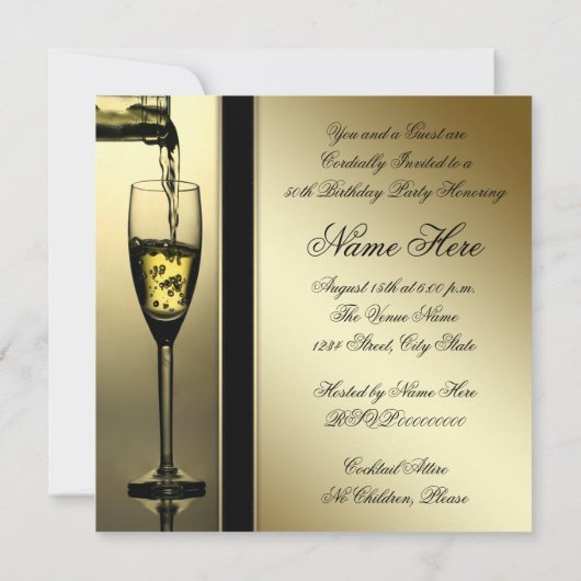 Elegant gouden champagne 50ste verjaardagsfeest kaart (Achterkant)
