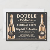 Elegant gouden champagne dubbele verjaardag partij kaart (Voorkant)