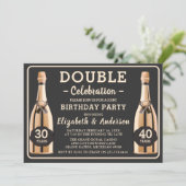 Elegant gouden champagne dubbele verjaardag partij kaart (Staand voorkant)