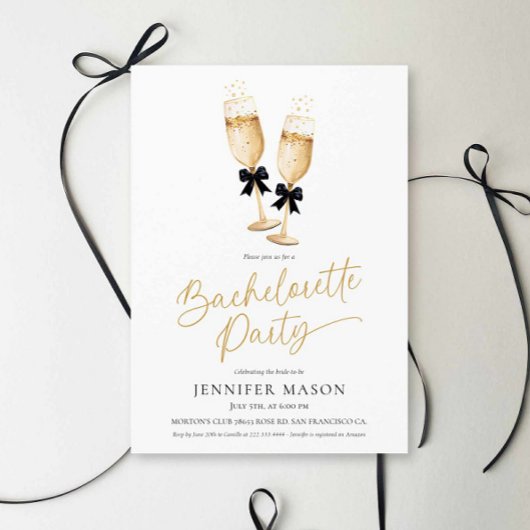 Elegant gouden champagne vrijgezellenfeest kaart