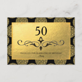 ELEGANT GOUDEN CIRKELPATRONE & ZWARTE "Dank u" Bedankkaart