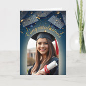 Elegant gouden Confetti Afstuderen met fotoboog Kaart (Voorkant)