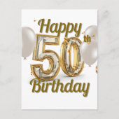 Elegant Gouden Confetti en Ballonnen 50e Verjaarda Briefkaart (Voorkant)