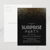 Elegant gouden Confetti en zwarte verrassingsfeest Uitnodiging Briefkaart (Voorkant / Achterkant)