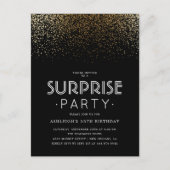 Elegant gouden Confetti en zwarte verrassingsfeest Uitnodiging Briefkaart (Voorkant)