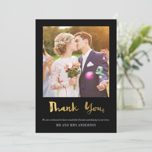 Elegant gouden Confetti foto Dank u kaart zwart