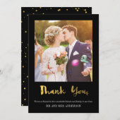 Elegant gouden Confetti foto Dank u kaart zwart (Voorkant / Achterkant)