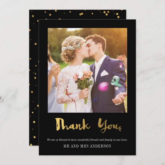 Elegant gouden Confetti foto Dank u kaart zwart (Voorkant / Achterkant)