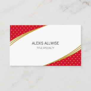 Elegant gouden confetti op rood en wit visitekaartje