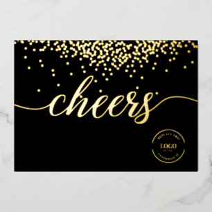 Elegant gouden confetti op zwart Cheers logo Folie Feestdagenkaart