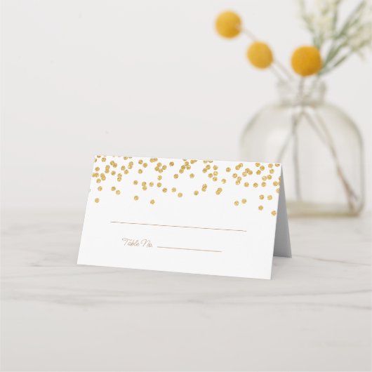 Elegant gouden confetti plaatskaartje (Voorkant)