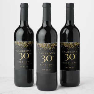 Elegant Gouden Confetti zwart 30ste verjaardag gew Wijn Etiket