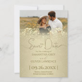 Elegant gouden Damask Save the Date Kaart (Voorkant)