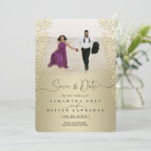 Elegant gouden Damask Save the Date Kaart (Staand voorkant)