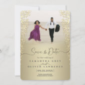 Elegant gouden Damask Save the Date Kaart (Voorkant)