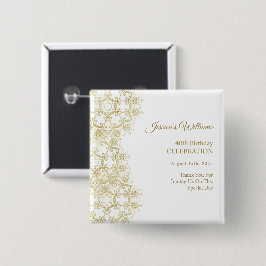 Elegant Gouden Damast 40e Verjaardag Vierkante Button 5,1 Cm