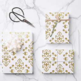 Elegant Gouden Damast Bloemmotief Bruiloft Inpakpapier Vel