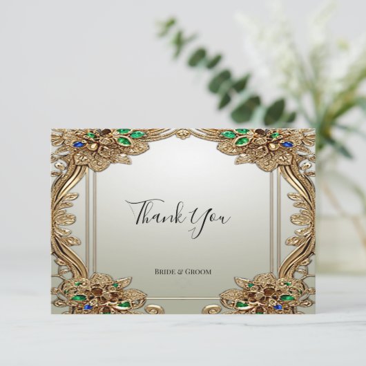 Elegant gouden  dank u kaart (Staand voorkant)