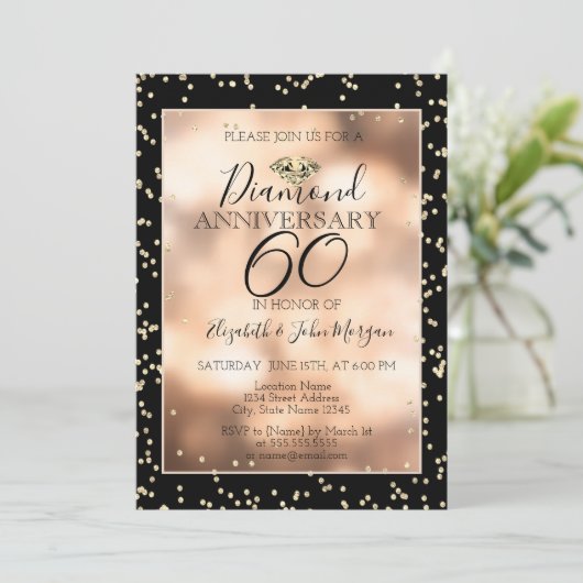 Elegant Gouden Diamanten, Confetti Huwelijksjubile Kaart (Staand voorkant)