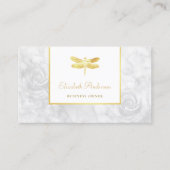 Elegant Gouden Dragonfly Wit Rose Marmer Visitekaartje (Voorkant)