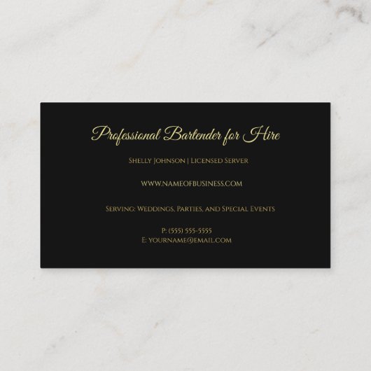 Elegant Gouden Drank Splash Evenementen Bartender Visitekaartje (Achterkant)
