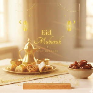 Elegant Gouden Eid Mubarak Acrylic Naambord Acryl Bord