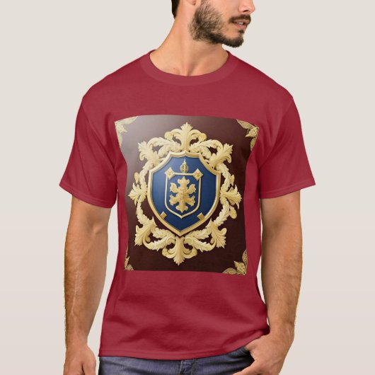 Elegant gouden embleem met  schild t-shirt (Voorkant)