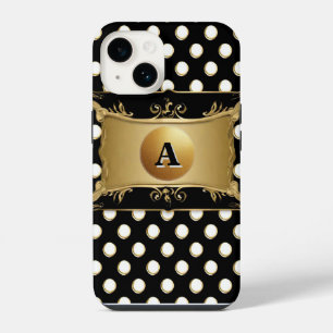 Elegant gouden embleem op stippen iPhone 14 hoesje