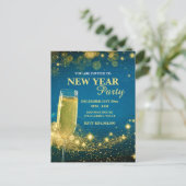 Elegant gouden en blauwe oudejaarsfeest briefkaart (Staand voorkant)