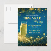 Elegant gouden en blauwe oudejaarsfeest briefkaart (Voorkant / Achterkant)