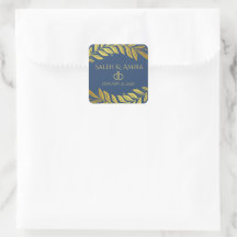 Elegant gouden en blauwe trouwkaart
