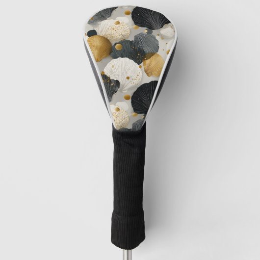 Elegant gouden en houtskool schelp patroon golfheadcover (Voorkant)