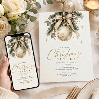 Elegant Gouden en Ivoren Kerstsierdinemaaltijd Kaart